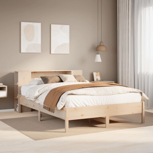 Seng med bokhylle uten madrass 150x200 cm heltre furu