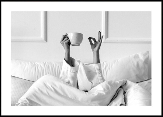 Kaffe i Sengen Svart&Hvit Plakat Plakat / 21x30cm