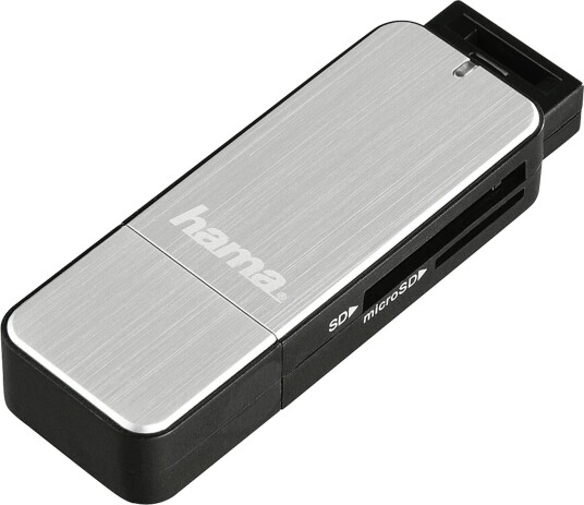 Hama USB-A minnekortleser SD/microSD 5 Gb/s Svart/Sølv Hama USB-A minnekortleser SD/microSD 5 Gb/s Svart/Sølv