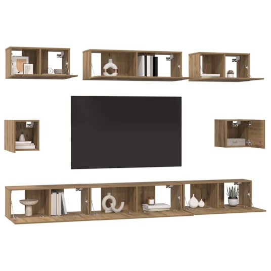 TV benk sett Veggmontert 8 pcs artisan eik Konstruert tre TV benk sett Veggmontert 8 pcs artisan eik Konstruert tre