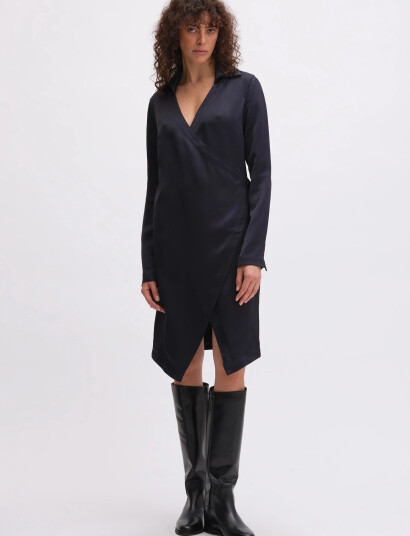 REMAIN Birger Christensen Satin Wrap Dress Navy 38 REMAIN Birger Christensen Satin Wrap Dress Navy 38