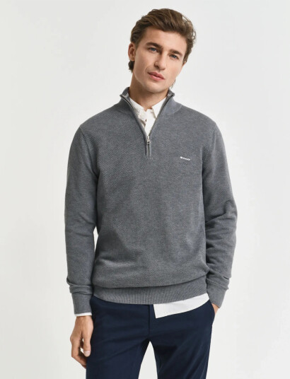 GANT Cotton Pique Half Zip Grey XXXXL