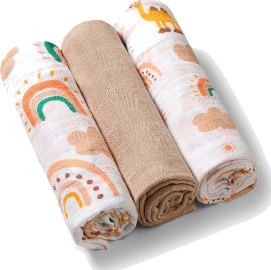 BabyOno Musselinkluter Beige 3 stk