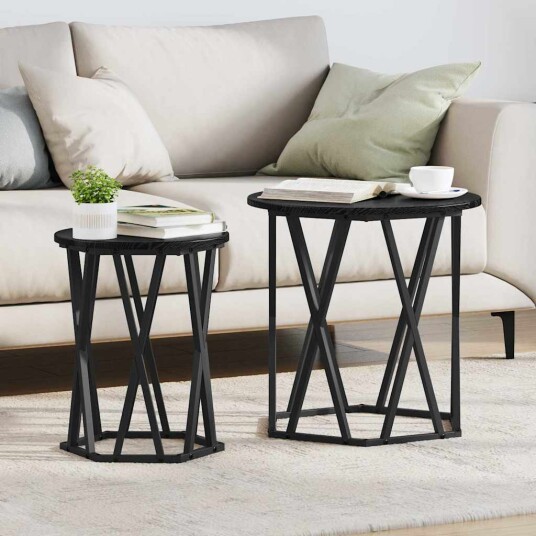 Sidebord 2 stk Svart Eik Ingeniørtre Sidebord 2 stk Svart Eik Ingeniørtre