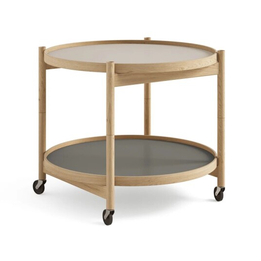 Brdr. Krüger Bølling Tray Table model 60 rullebord stone, oljet eikestativ