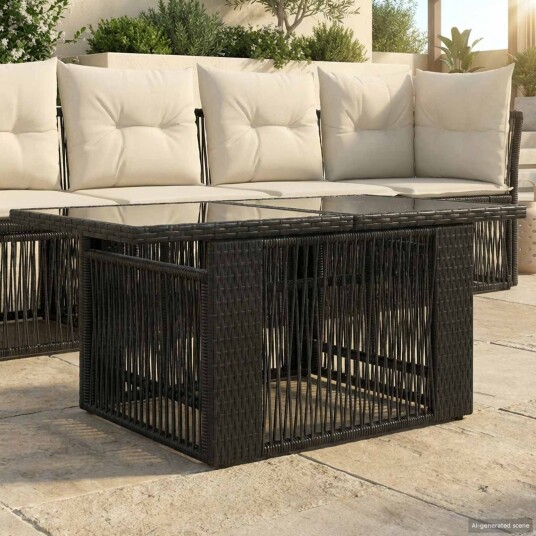 vidaXL Hage Løft Opp Bord Svart 100 x 55 x 37 cm Tvist Rattan og Glass