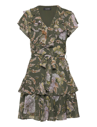 Lauren Ralph Lauren Floral Belted Crinkle Georgette Dress - Green - 46