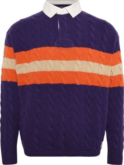 Polo Ralph Lauren Relaxed Fit Cable Knit Rugby Sweater   Purple COMBO   M