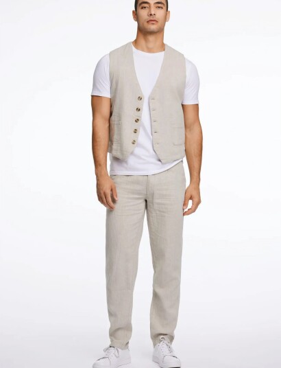 Lindbergh Cotton Linen Waistcoat Beige S Lindbergh Cotton Linen Waistcoat Beige S