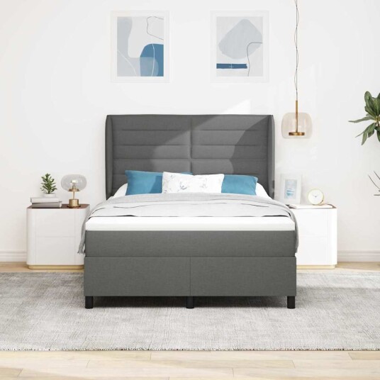 Boxspring seng med madrass mørkegrå 140x190 cm stoff