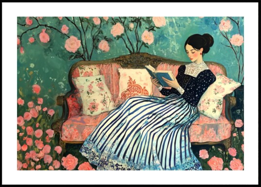 Woman Reading in Roses Plakat / 100x150