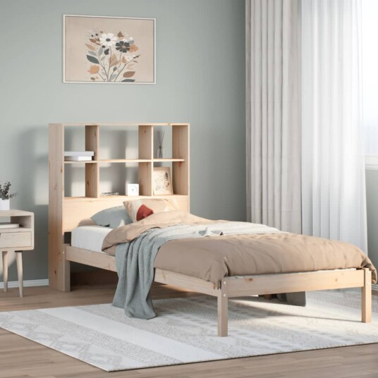 Seng med bokhylle uten madrass 75x190 cm heltre furu 8721158603586