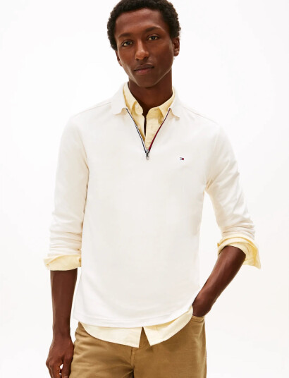 Tommy Hilfiger Ls Liquid Rwb Zip Reg Polo - Cream - XXL