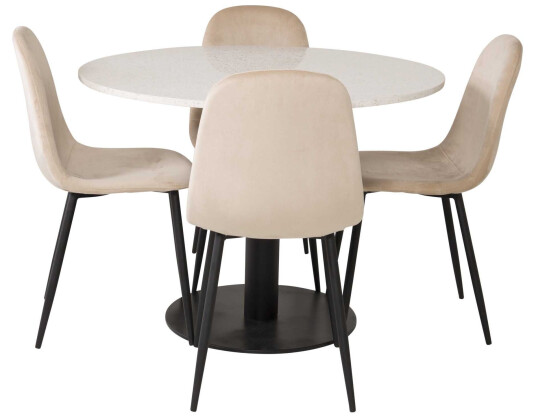 Venture Design Razzia & Polar spisegruppe Hvit/beige 4 st stoler & bord 106 cm