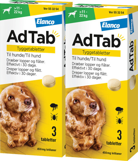 Adtab 450 Mg Tyggetabletter Til Hund 2 X 3 Stk. Adtab 450 Mg Tyggetabletter Til Hund 2 X 3 Stk.