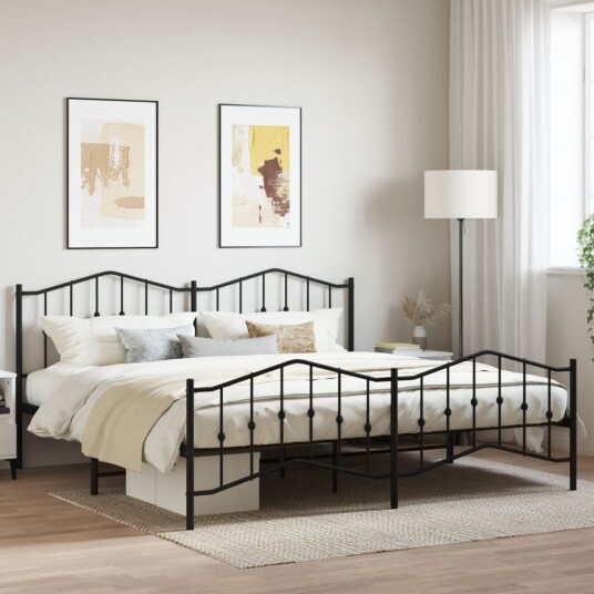 vidaXL Sengeramme i metall med hode- og fotgavl svart 193x203 cm 8721012211223