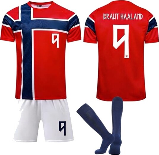 2026 VM Norge Drakt Fotballsett for Voksne og Barn hjemme No.9 Haaland