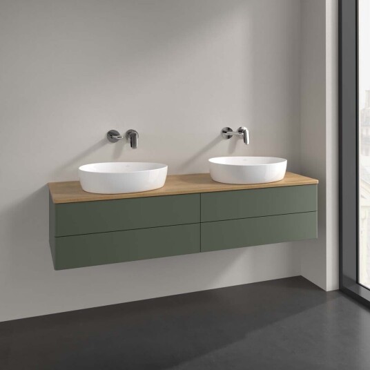 Villeroy & Boch Antao Servantskap med 4 skuffer 160x50x36 cm u/lys Grønn Matt/Eik Villeroy & Boch Antao Servantskap med 4 skuffer 160x50x36 cm u/lys Grønn Matt/Eik