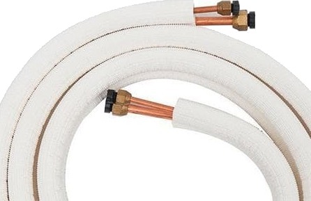Dobbelte kobberrør til Varmepumpe 1/4" 6,35 mm & 3/8" 9,5 mm L=3 meter med 9 mm 3 lags brandhæmmende kappe. Præmonteret Dobbelte kobberrør til Varmepumpe 1/4" 6,35 mm & 3/8" 9,5 mm L=3 meter med 9 mm 3 lags brandhæmmende kappe. Præmonteret