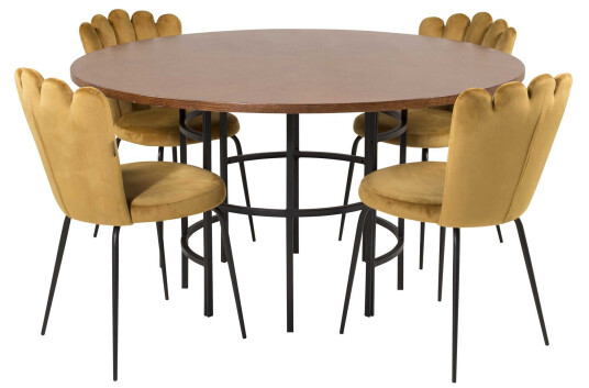 Venture Design Copenhagen & Limhamn spisegruppe Brun/gul 4 st stoler & bord 140 cm
