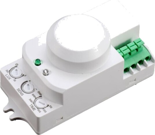 Mikrobølge bevegelsessensor med manual override 360° 1 8m rekkevidde IP20 hvit max 300W LED Mikrobølge bevegelsessensor med manual override 360° 1 8m rekkevidde IP20 hvit max 300W LED