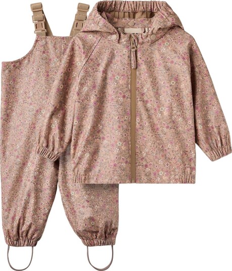 Wheat Regntøy m. Seler PU Charlie Portabella blomster Wheat 1 år (80) Regntøy Beige Brun Rosa