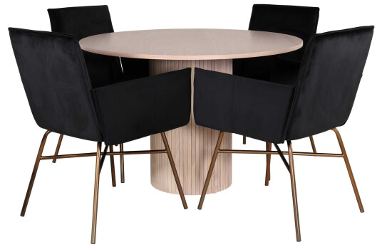 Venture Design Bianca & Petra spisegruppe Svart/whitewash 4 stoler & bord 110 cm