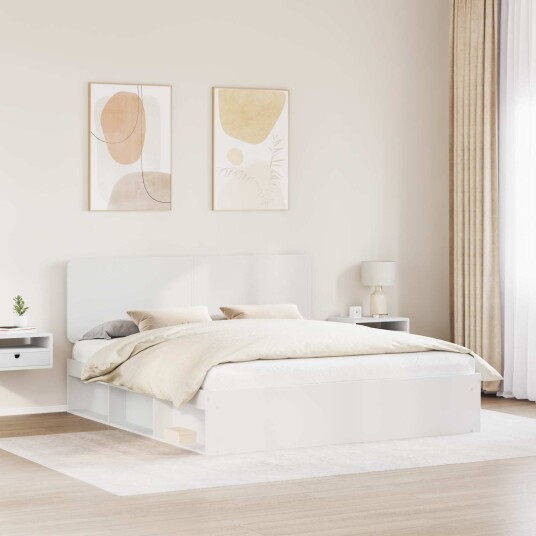  Sengestamme med hodegjerde Hvit 200 x 200 cm Massiv furu