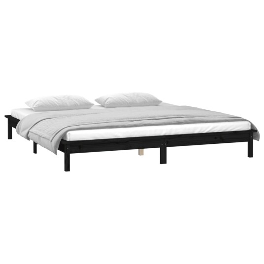 vidaXL Sengeramme med LED svart 200x200 cm heltre