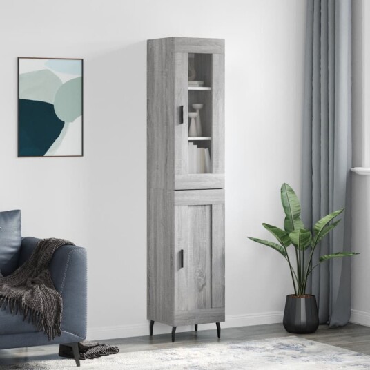 vidaXL Highboard grå sonoma 34,5x34x180 cm konstruert tre 8720845489335