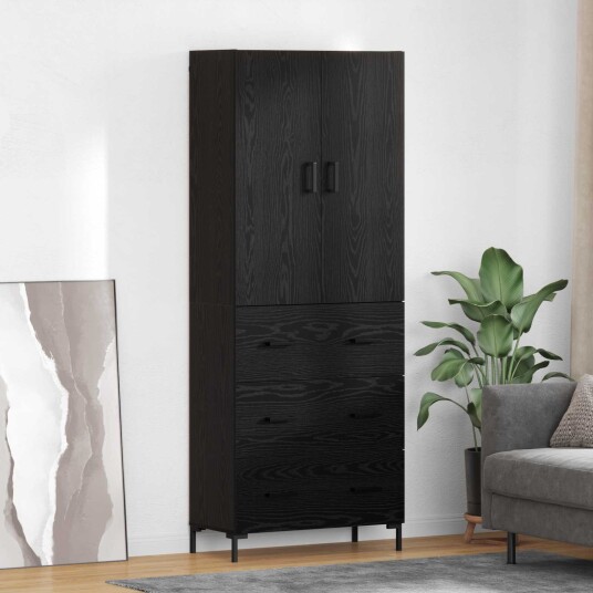 Høyskap Veggmontert Svart Eik 69,5 x 34 x 180 cm Konstruert tre