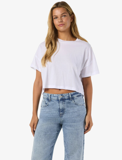 NOISY MAY Nmalena S/S O-Neck Semicrop Top Fwd Noos - White - S
