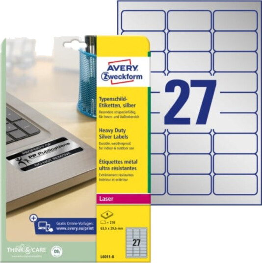 Avery Zweckform Heavy Duty L6011 - labels - matte - 216 label(s) - 63.5 x 29.6 mm - 78 g/m
