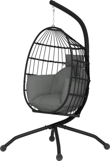 Eggformet utendørs hengestol, sammenleggbar hengende huske med koppholder, avtagbart vaskbart sete, ramme, hengekøye for 1 perso Eggformet utendørs hengestol, sammenleggbar hengende huske med koppholder, avtagbart vaskbart sete, ramme, hengekøye for 1 perso