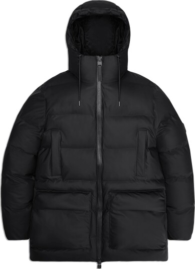 Rains Unisex Alta Long Puffer Cargo Jacket W3T4 Black, XS