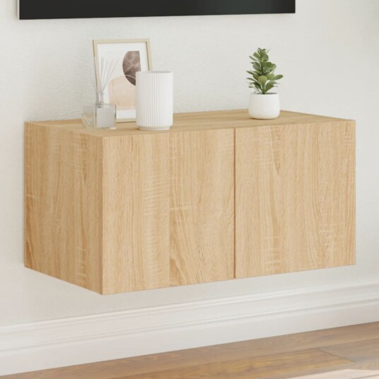 vidaXL Vegghengt TV-benk med LED sonoma eik 60x35x31 cm 8721012258556