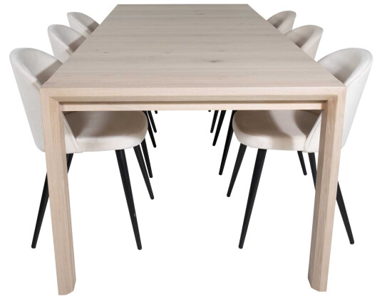 Venture Design Slider & Velvet spisegruppe Natur/svart 6 st stoler & bord 170 x 95 cm