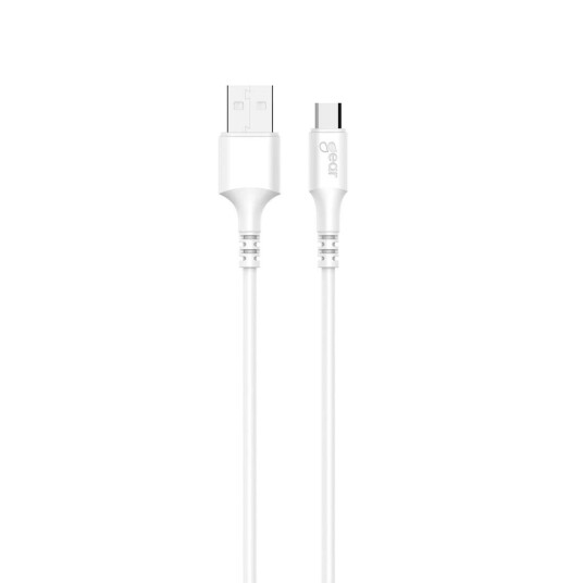 GEAR Ladekabel Microusb Til Usb a 2m Hvit Rund Kabel