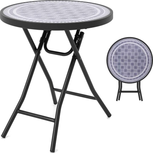 Rund uteplass sofabord med herdet glassplate & Metallramme Sammenleggbar sidebord Grå