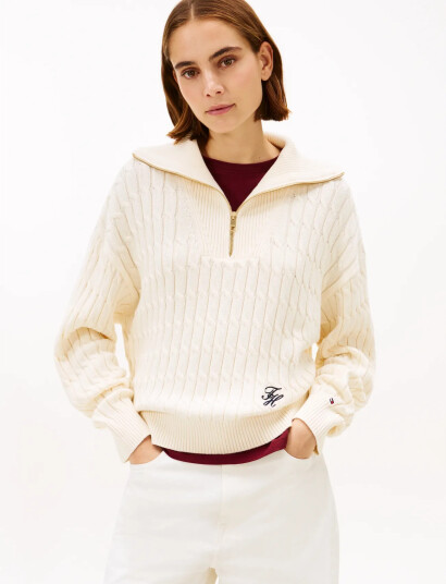 Tommy Hilfiger Co Cable Mid Gg 1/2 Zip Ls Swt Cream L Tommy Hilfiger Co Cable Mid Gg 1/2 Zip Ls Swt Cream L