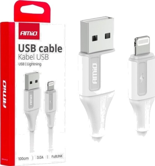 Amio Billadekabel Usb-A Ladekabel - Lightning Iphone 3A 100Cm Fulllink Amio-03919