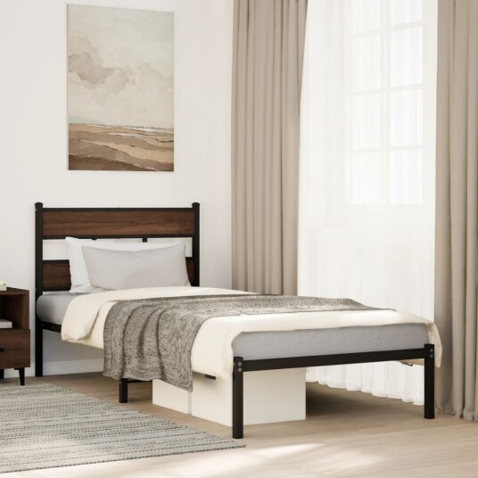 Sengeramme uten madrass med hodegavl brun eik 75x190 cm 8721158377302