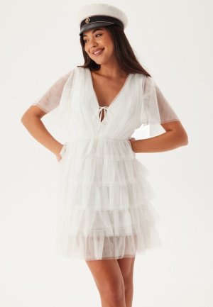 Bubbleroom Occasion Deep V-neck Tulle Dress White 38