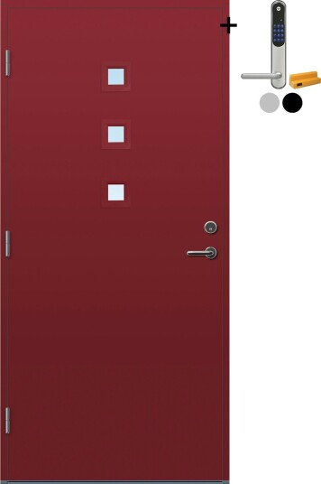 Ytterdør Bygg1 Odda Klarglass med Yale Entrus BxH 80x190 Venstre, NCS S-4050-R, Mørk Rød, Yale Sølv