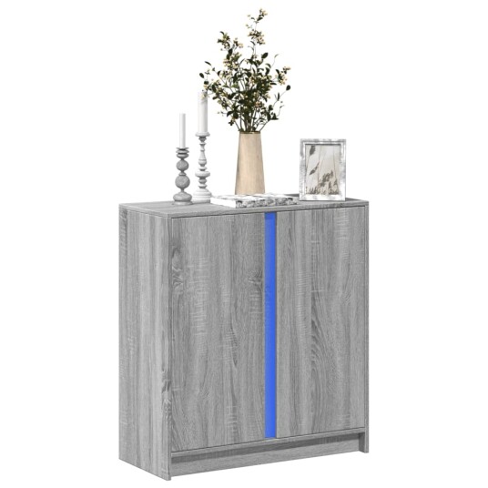 Skjenk med LED grå sonoma 77x34x85 cm konstruert tre Skjenk med LED grå sonoma 77x34x85 cm konstruert tre