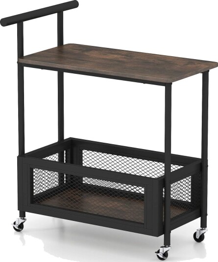 Rullende sidebord med håndtak – 2 hyller svart 60x40x72 cm