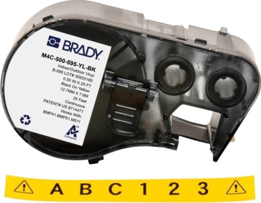 Brady M4c 500 595 Yl Bk Sort Gult Selvklebende Skriveretikett Kontinuerlig Etikett Vinyl Trermisk Overføring Akryl