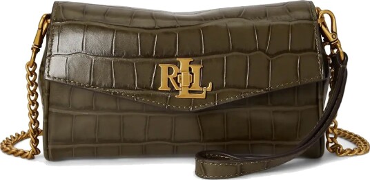 Lauren Ralph Lauren Croc Embossed Tanner Crossbody Wallet   Khaki green   ONE SIZE