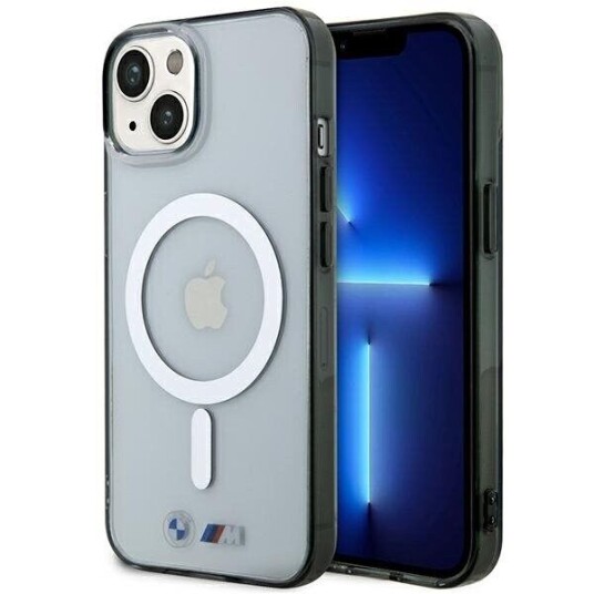 BMW Mobildeksel BMHMP14SHCRS for iPhone 14, 15, 13 6,1" med MagSafe Gjennomsiktig Hardcase og Sølv Ring