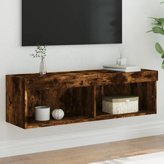 TV benker med LED lys 2 stk røkt eik 100x30x30 cm TV benker med LED lys 2 stk røkt eik 100x30x30 cm